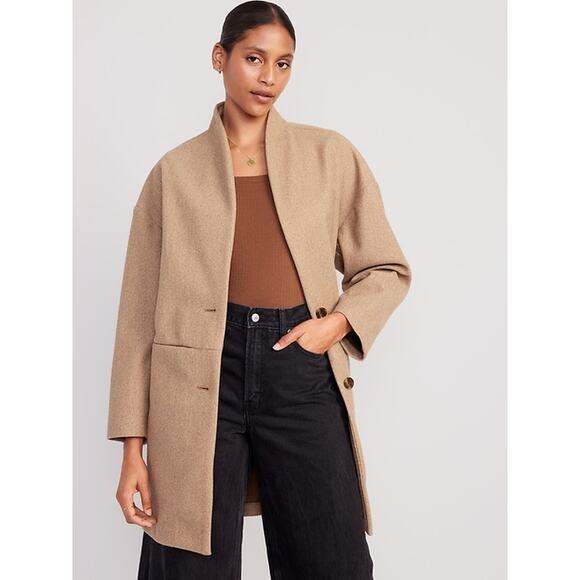Old Navy Long-Line Cardigan Coat Camel Tan NWT XXL Button Front Jacket Blazer - Picture 1 of 5